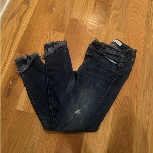 Blue Ankle Cropped Jeans with Distressed Details